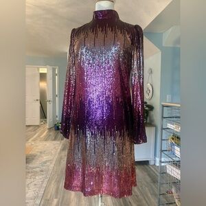 Maison Tara Purple and Gold Sequin Mini Dress ombré sheath sz8